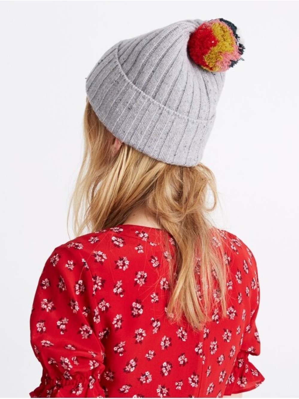 Madewell Ribbed Beanie with Multi-Color Pom - Picture 2 of 7